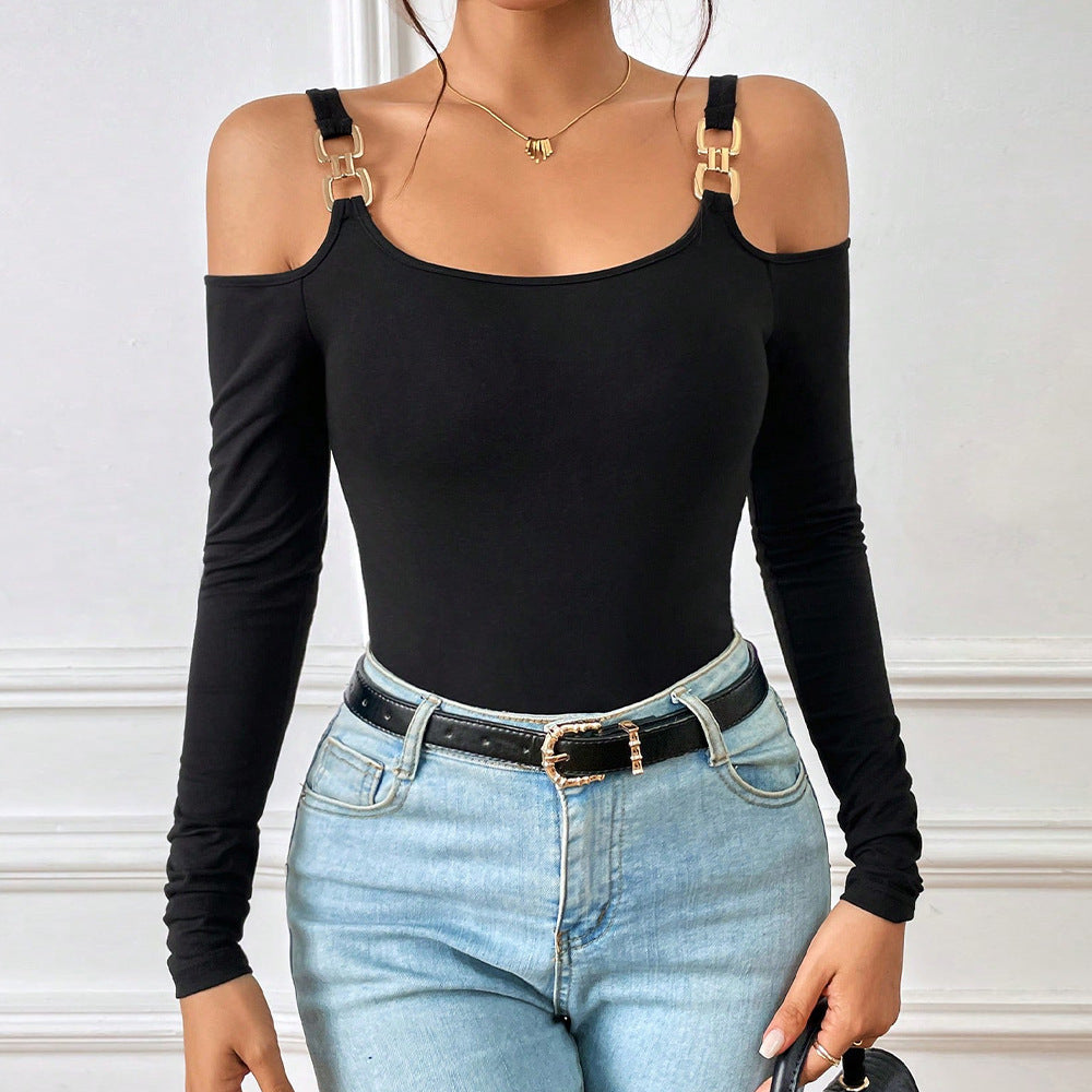 Brenda – Simple Strap Top with Metal Hooks and Long Sleeves