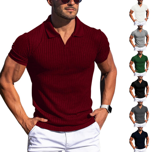 Sam – Men's V-Neck T-Shirt with Vertical Stripes