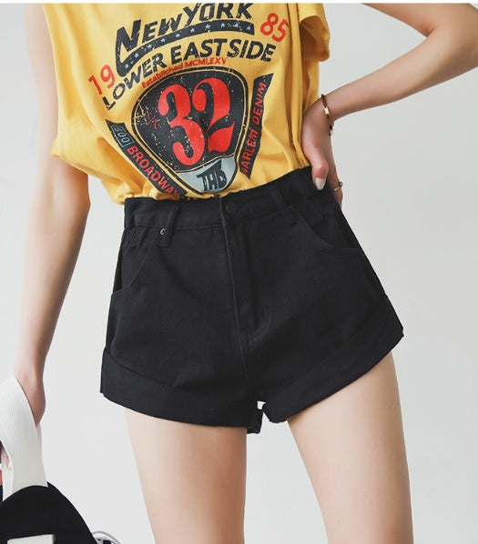 Brenda – High-Waisted Denim Shorts with Elastic Waist and Wide Leg