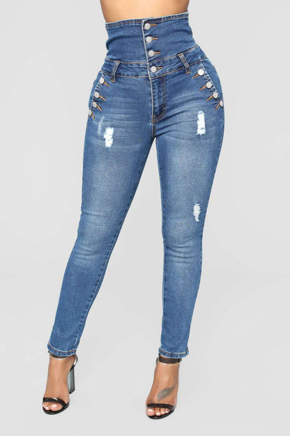 Tara – High-Waist Skinny Jeans with Embroidery