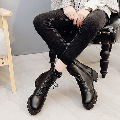 Melanie – Lace-Up Boots with Buckle and Thick Sole