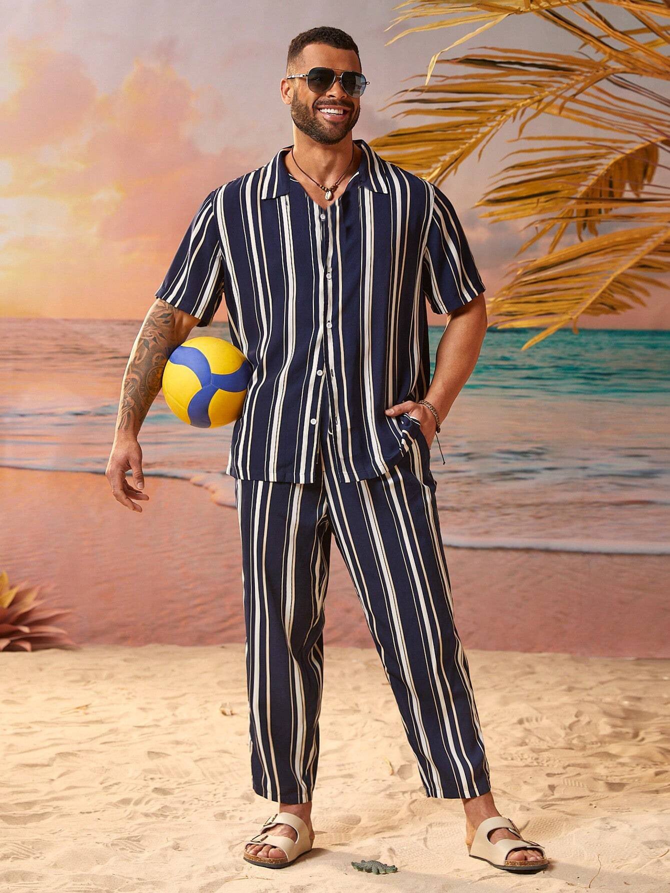 Robbie – Casual Striped Short Sleeve Shirt Suit