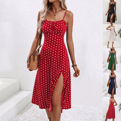 Natasha – Summer Maxi Dress with Polka Dot and Flirty Slit