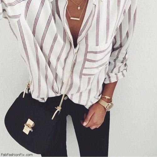 Leanne – Women's Blouses with Loose Stripes and Long Sleeves