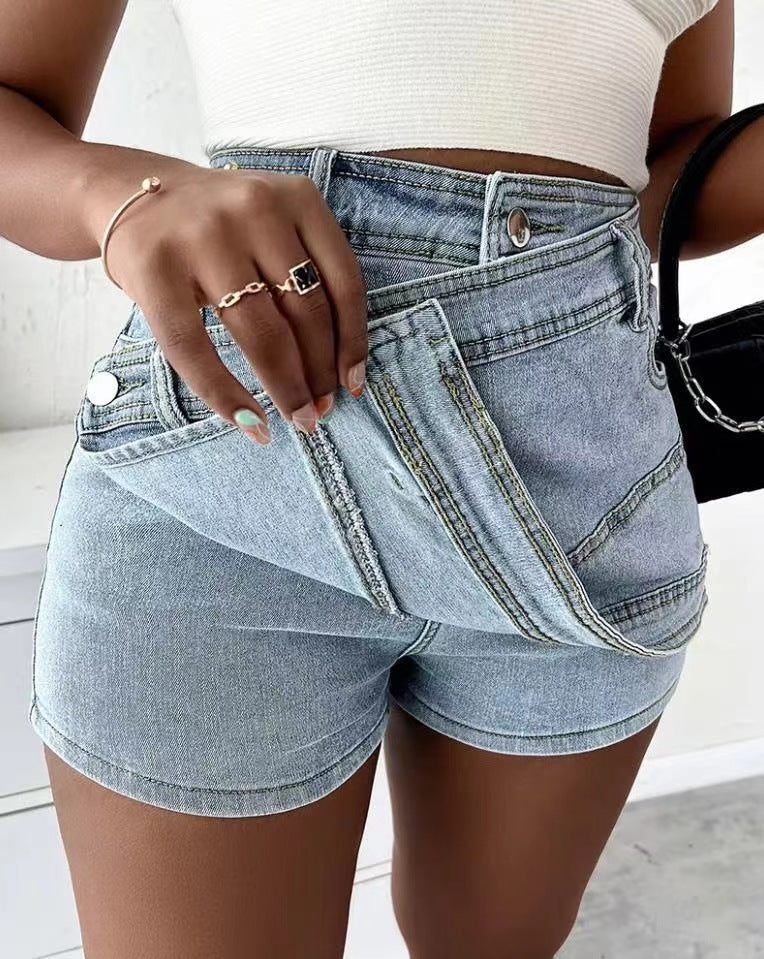 Michelle – Y2K Vintage Denim Shorts with Asymmetrical Hem