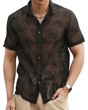 Garry – Short Sleeve Shirt with Rose Pattern and Mesh Design