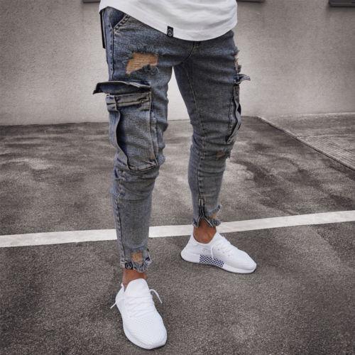 Terry – Men's Cargo Jeans with Distressed Denim