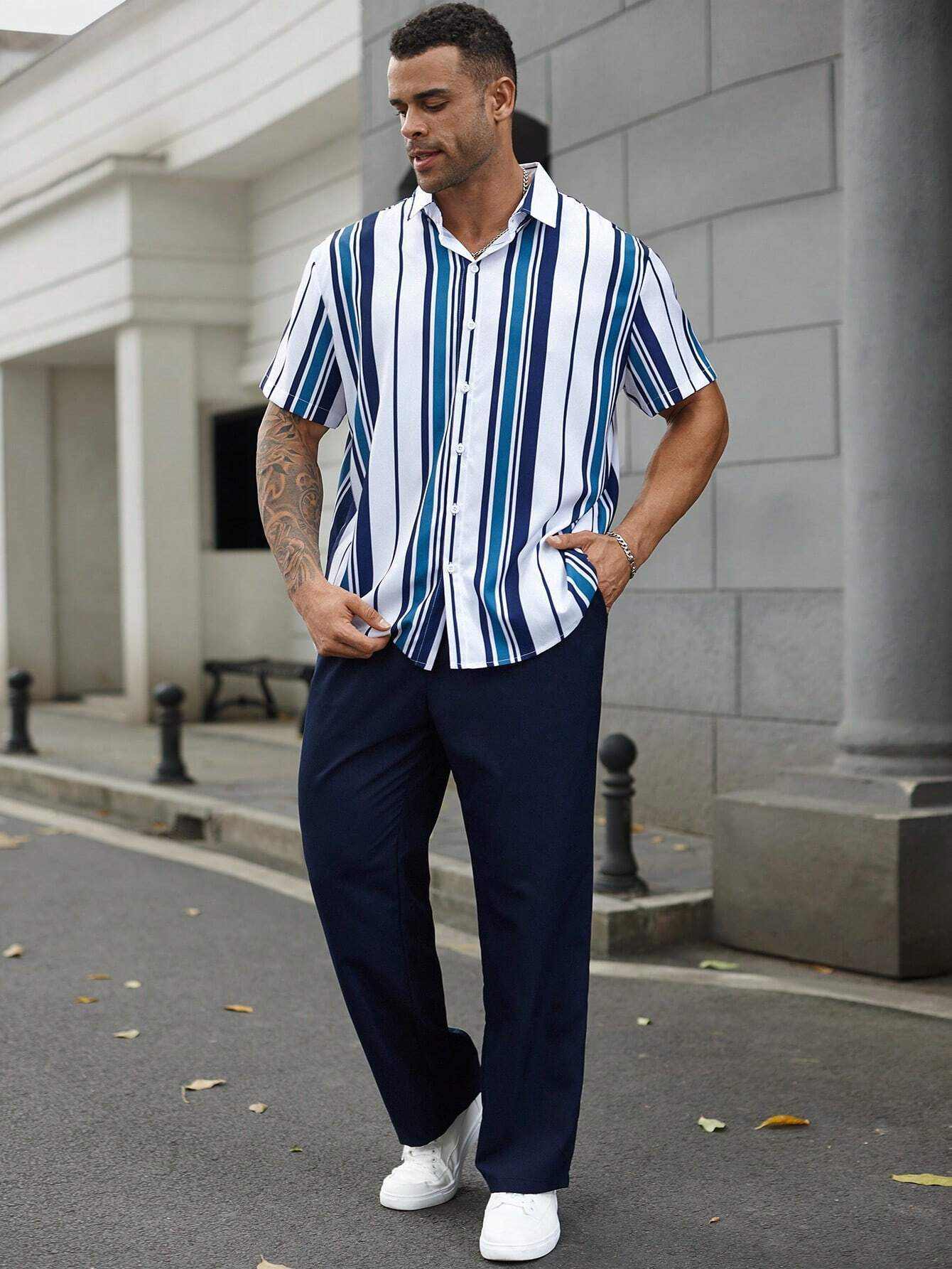 Robbie – Casual Striped Short Sleeve Shirt Suit