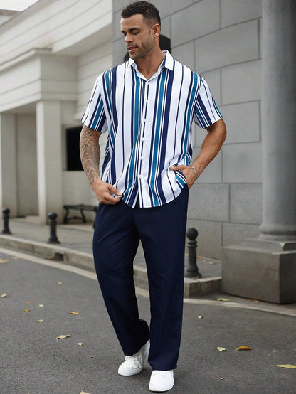 Robbie – Casual Striped Short Sleeve Shirt Suit