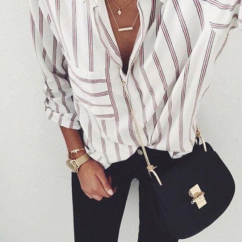 Leanne – Women's Blouses with Loose Stripes and Long Sleeves