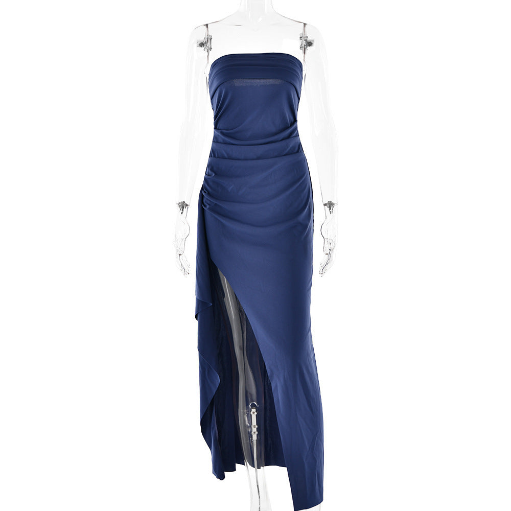 Gabrielle – Strapless Maxi Dress with Slit and Pleats