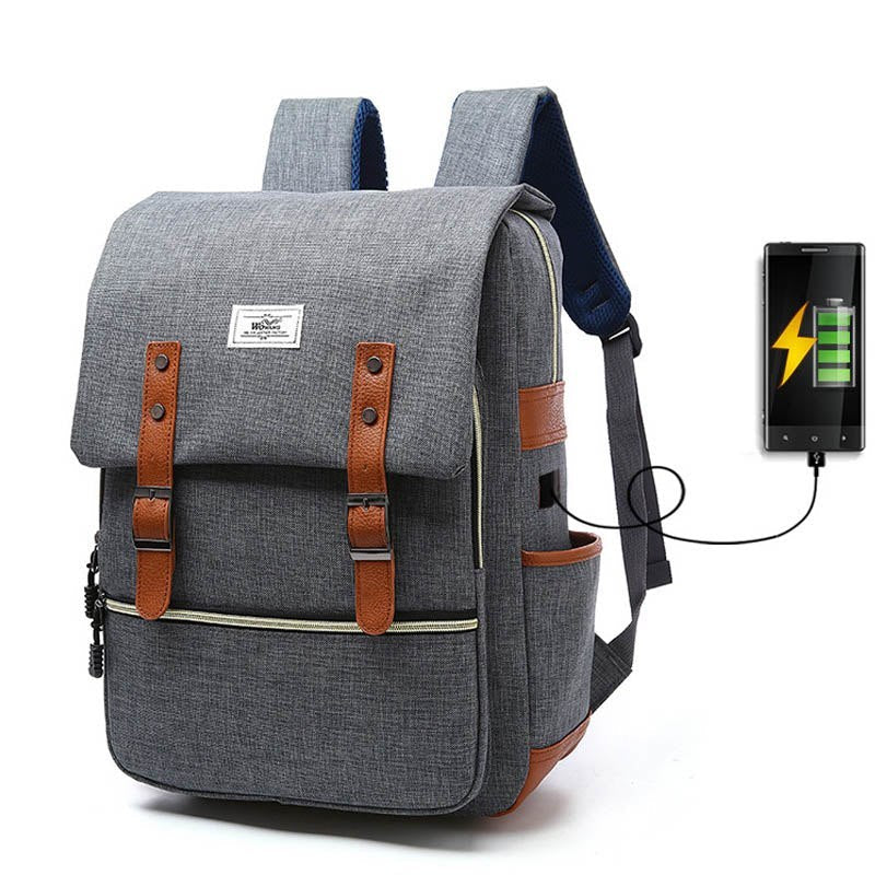 Clive – Vintage Unisex Canvas Backpack with USB Charging