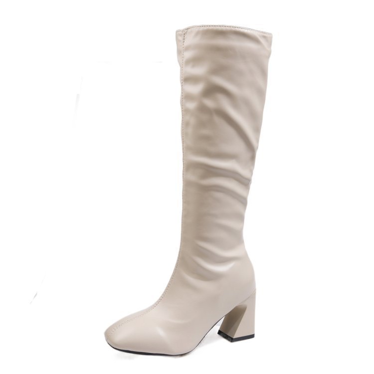 Melissa – Knee-High Boots with Square Heel and Round Toe in Vegan Leather