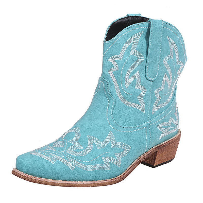 Audrey – Cowgirl Boots with Embroidery and Wedge Heel