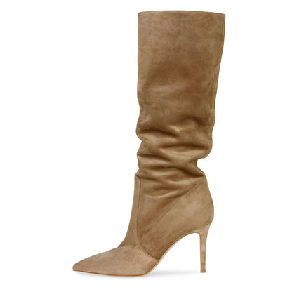 Abigail – Fashionable Stiletto Heel Boots in Premium Vegan Suede Brown