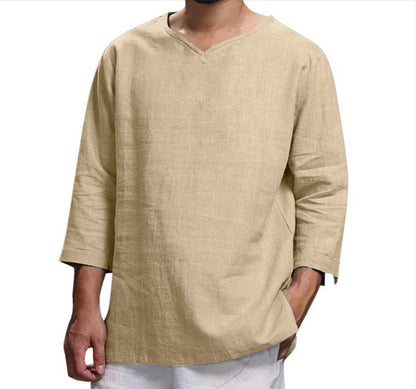 Colin – Casual Men's Shirt in Cotton and Linen with V-Neck