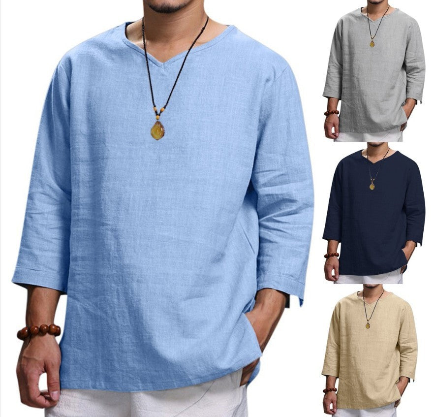 Colin – Casual Men's Shirt in Cotton and Linen with V-Neck