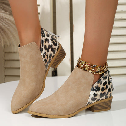 Deborah – Fashionable Leopard Print Boots with Pointed Heel and Back Zipper