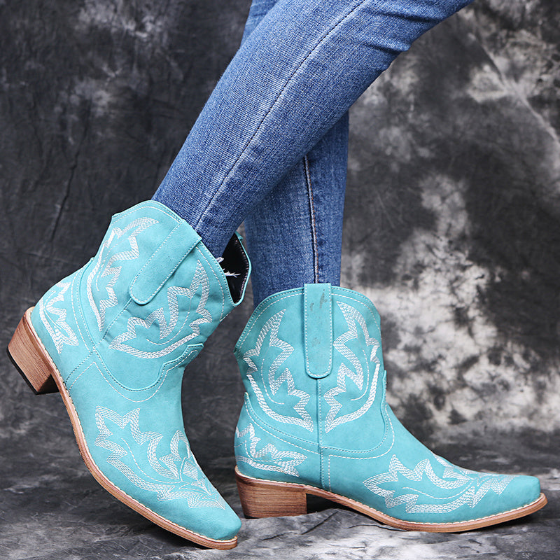 Audrey – Cowgirl Boots with Embroidery and Wedge Heel