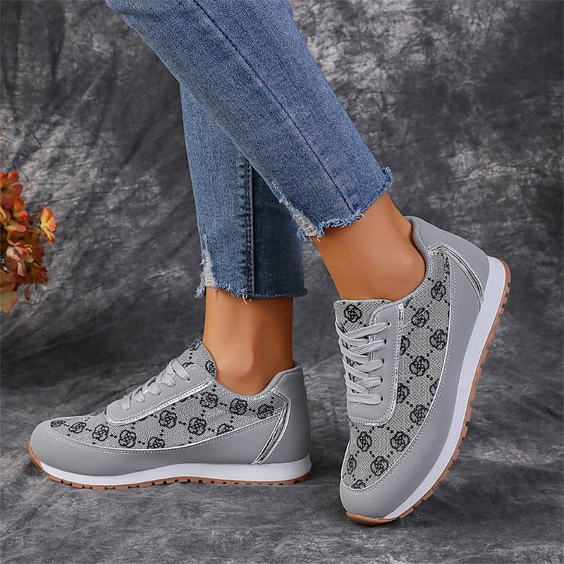 Catherine – Floral Pattern Lace-Up Sneakers Lightweight Breathable Women