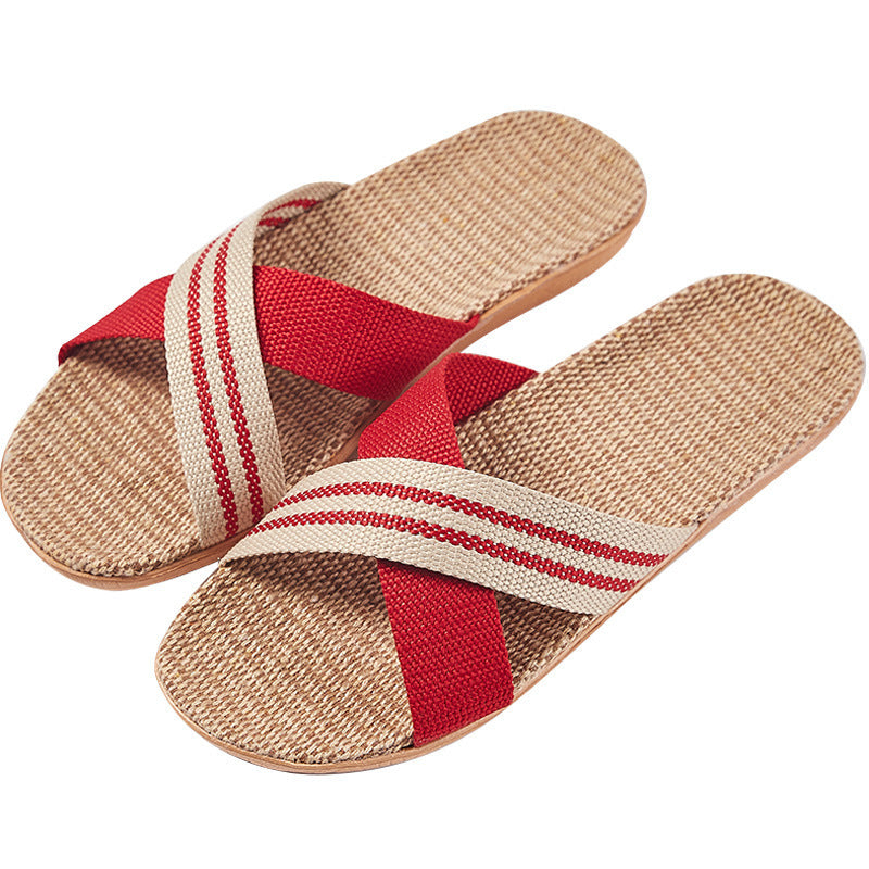 Gillian – Cross-Strap Linen Slippers