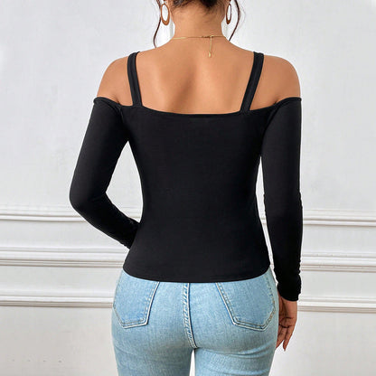 Brenda – Simple Strap Top with Metal Hooks and Long Sleeves