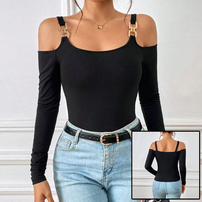 Brenda – Simple Strap Top with Metal Hooks and Long Sleeves