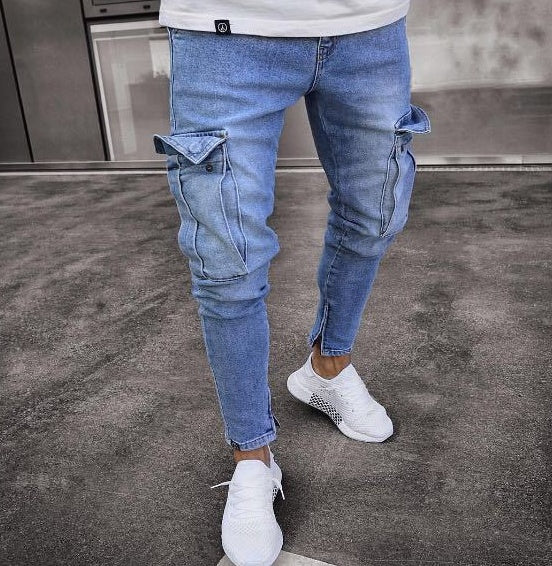 Terry – Men's Cargo Jeans with Distressed Denim