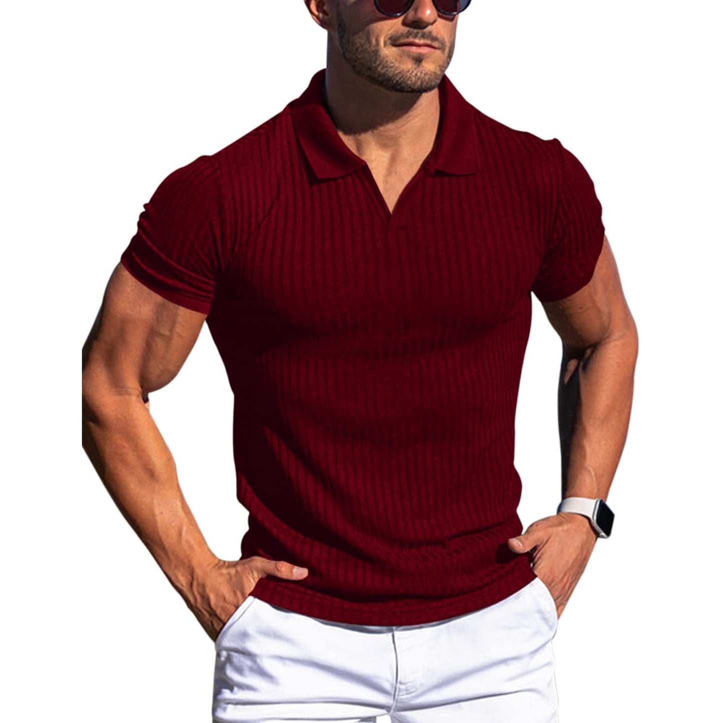 Sam – Men's V-Neck T-Shirt with Vertical Stripes