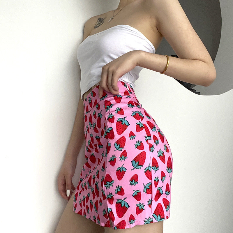 Lily – Cherry Print A-Line Mini Skirt with High Waist and Slit