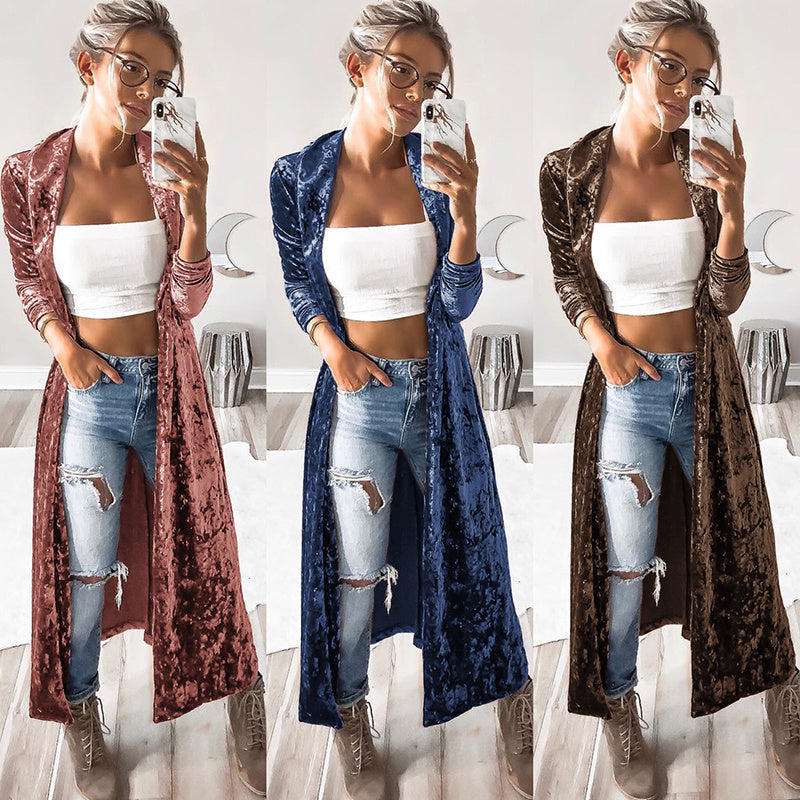 Shannon – Long Women's Velvet Coat for Autumn