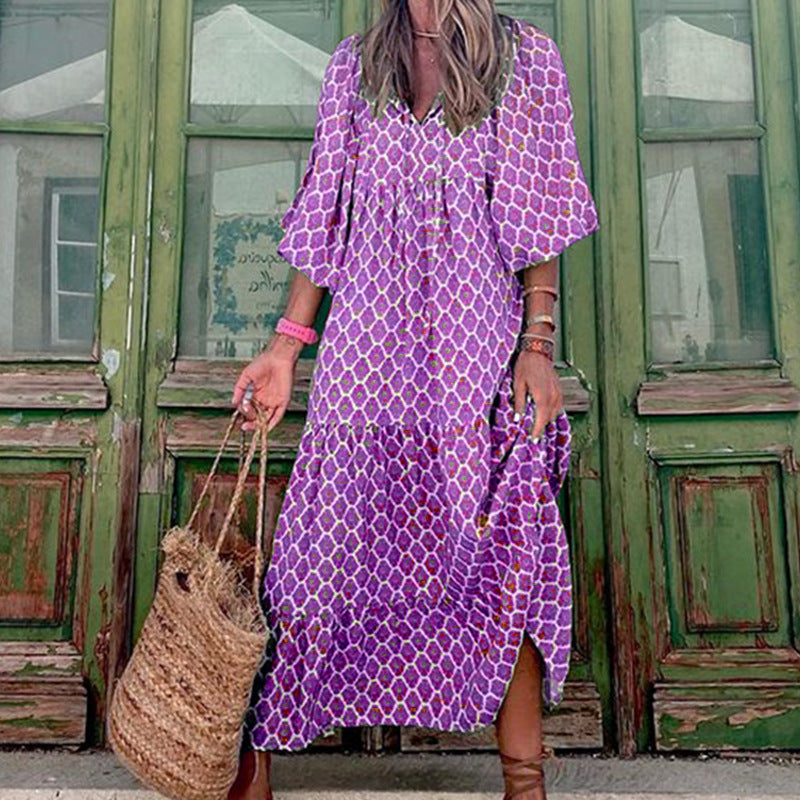 Joanne – Elegant Boho Dress with Vintage Print