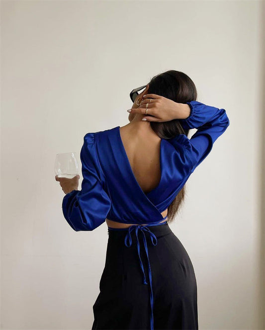 Elizabeth – Backless Long Sleeve Top with Lacing