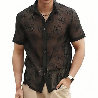 Garry – Short Sleeve Shirt with Rose Pattern and Mesh Design