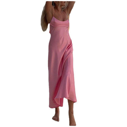 Amanda – Elegant Satin Maxi Dress with Slim Straps