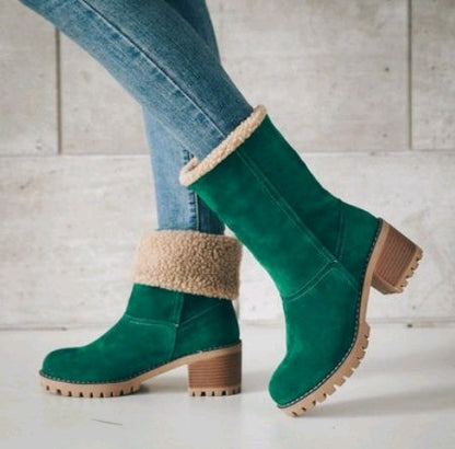 Shirley – Mid-Height Thick Heel Boots in Premium Vegan Suede