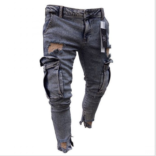 Terry – Men's Cargo Jeans with Distressed Denim