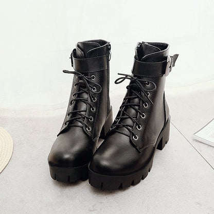 Melanie – Lace-Up Boots with Buckle and Thick Sole