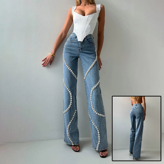 Catherine – Straight Women's Jeans with Rhinestone Design