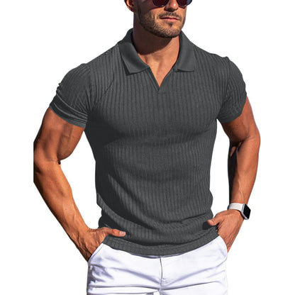 Sam – Men's V-Neck T-Shirt with Vertical Stripes