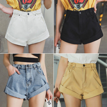 Brenda – High-Waisted Denim Shorts with Elastic Waist and Wide Leg