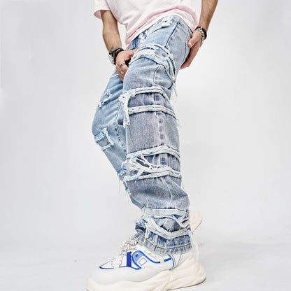 Clifford – Men's Hip-Hop Jeans with Patchwork and Straight Cut