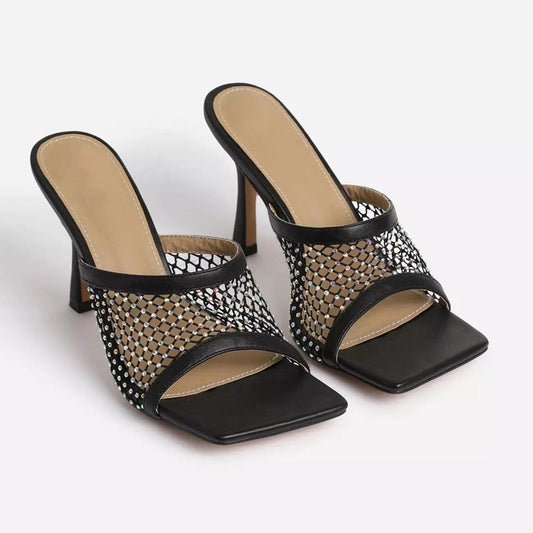 Sue – Mesh High Heels with Rhinestones