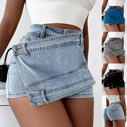 Michelle – Y2K Vintage Denim Shorts with Asymmetrical Hem