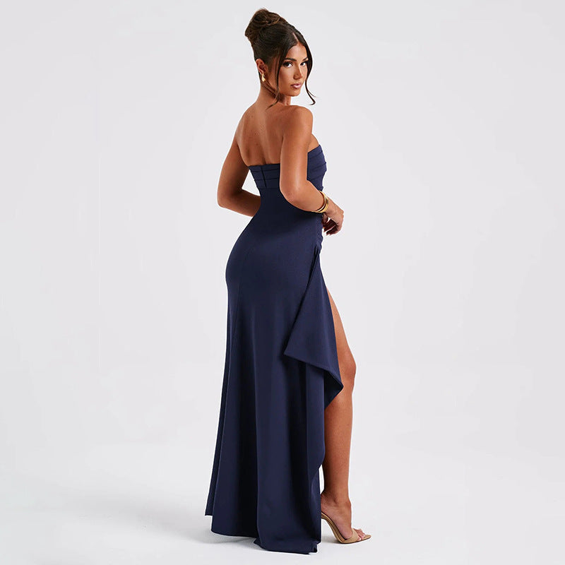 Gabrielle – Strapless Maxi Dress with Slit and Pleats