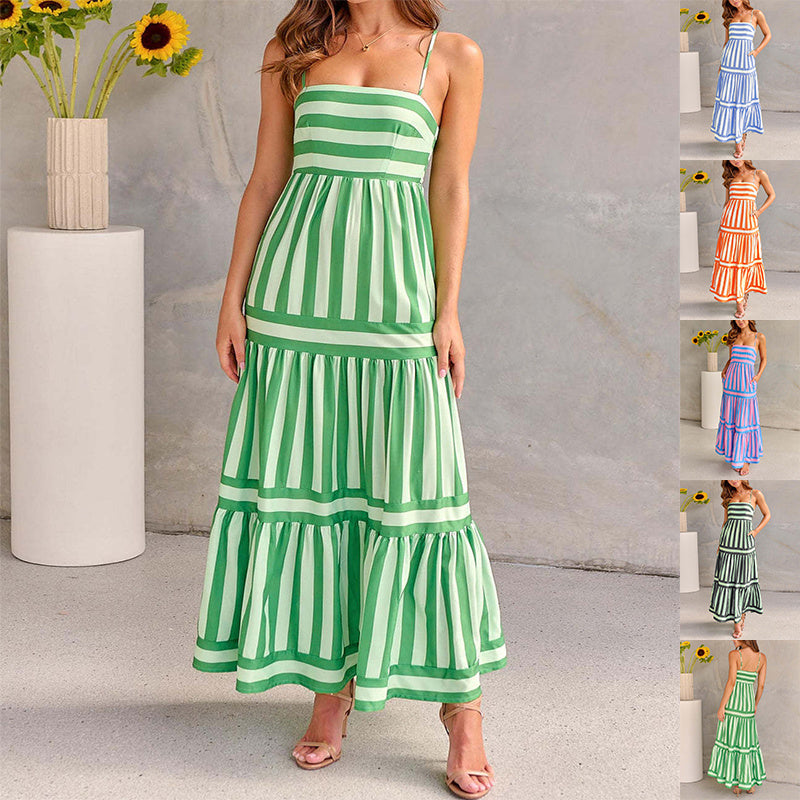 Caroline – Striped Maxi Dress with Straps and Pockets for Beach Getaway