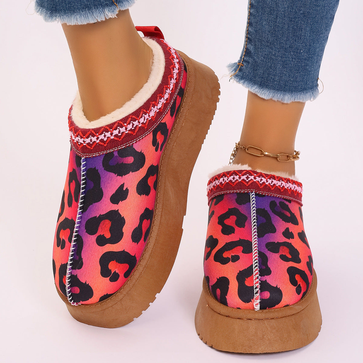 Robyn – Cartoon Christmas Print Ankle Boots with Plush Lining