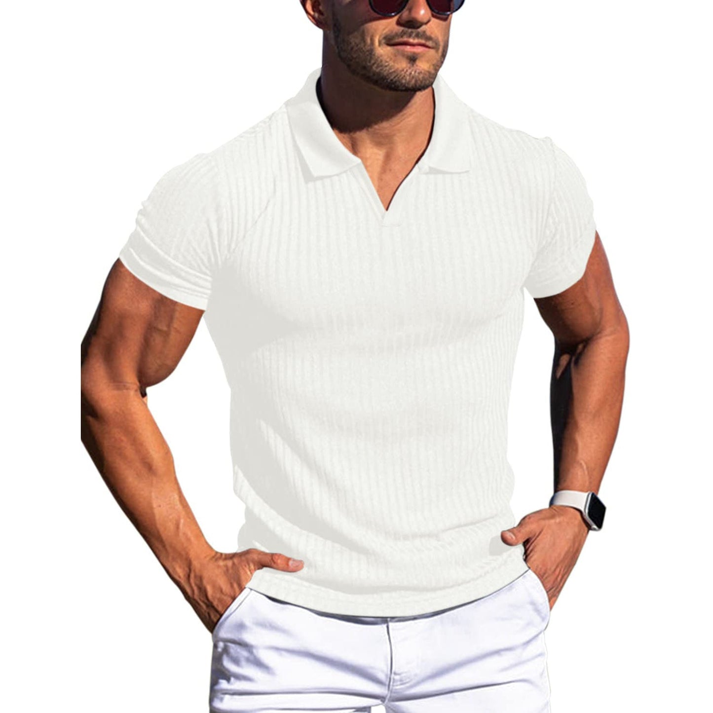 Sam – Men's V-Neck T-Shirt with Vertical Stripes