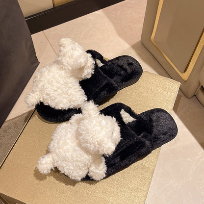 Mary – Fluffy Cotton Puppy Slippers for Women