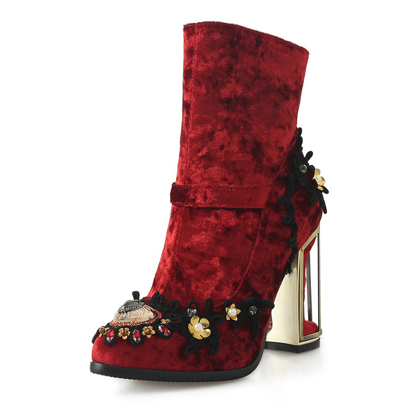 Janet – Embroidered Women's Boots with Bead Detail and Zipper